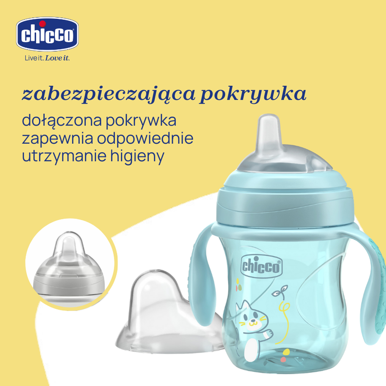 Chicco, kubek treningowy, niekapek z miękkim ustnikiem, turkusowy, 4m+, 200 ml