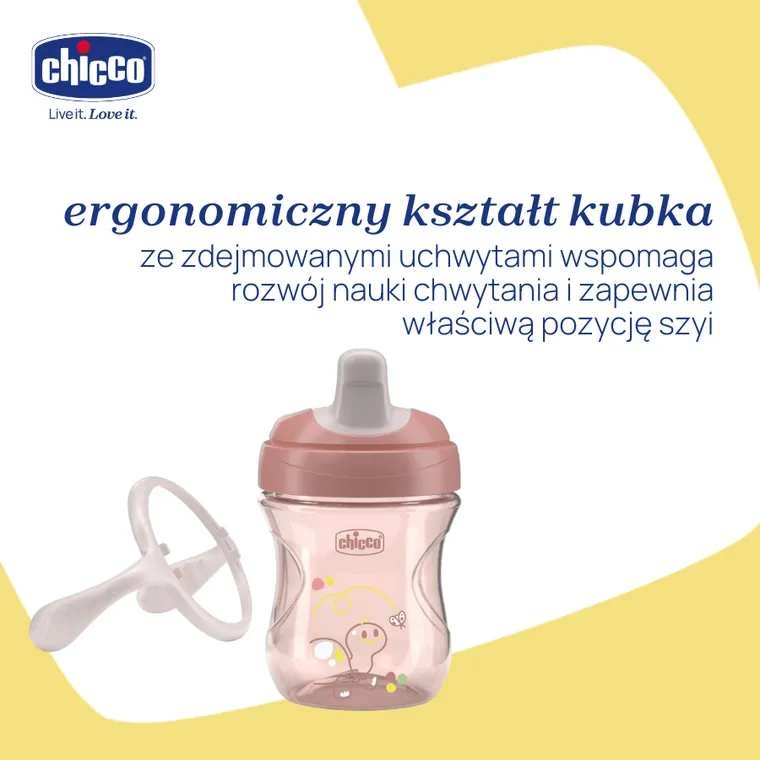 Chicco, kubek treningowy, niekapek z twardym ustnikiem, brzoskwiniowy, 6m+, 200 ml