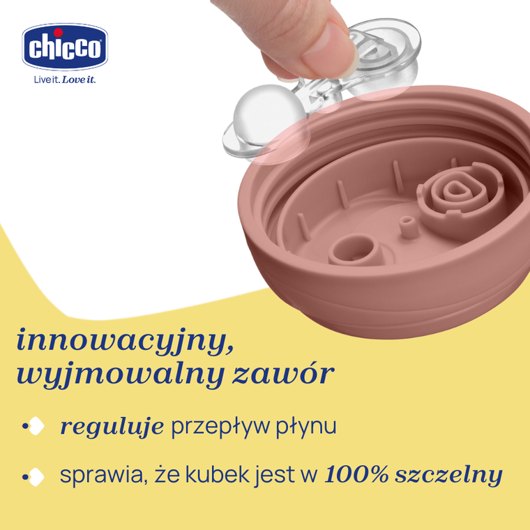 Chicco, kubek treningowy, niekapek z ustnikiem w kształcie słomki, brzoskwiniowy 12m+, 266 ml