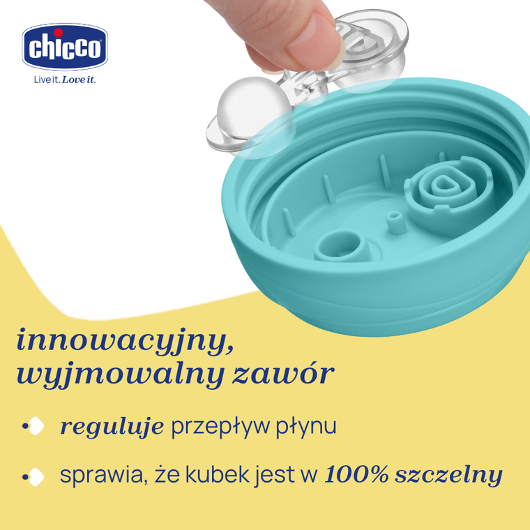 Chicco, kubek treningowy, niekapek z ustnikiem w kształcie słomki, turkusowy 12m+, 266 ml