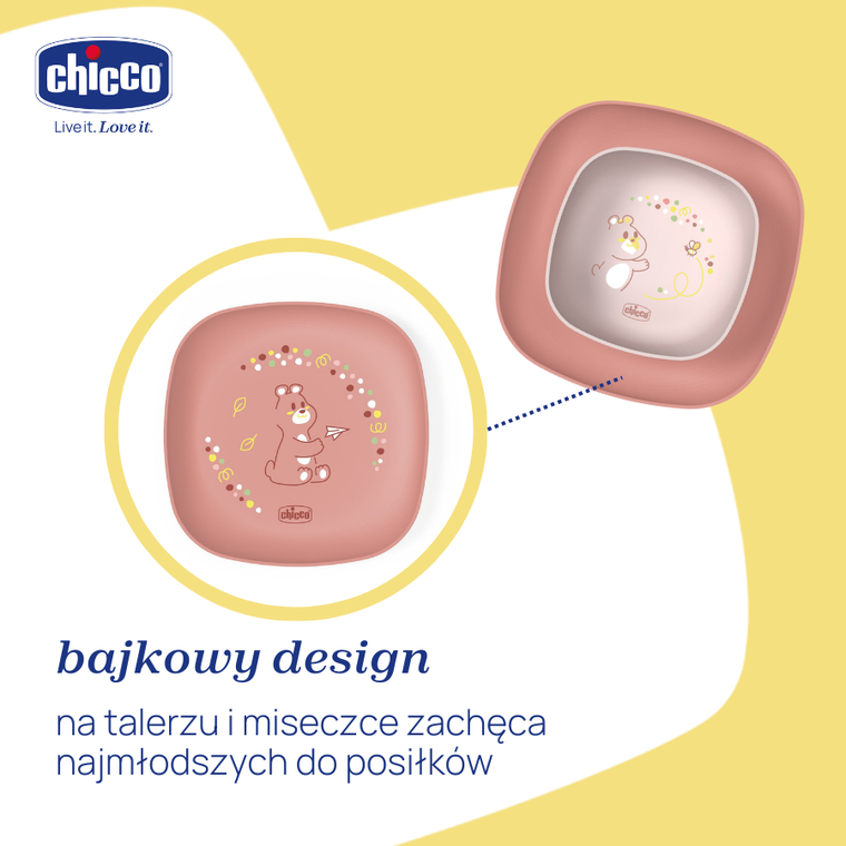 Chicco, zestaw 2 talerzy, brzoskwiniowy, 12m+