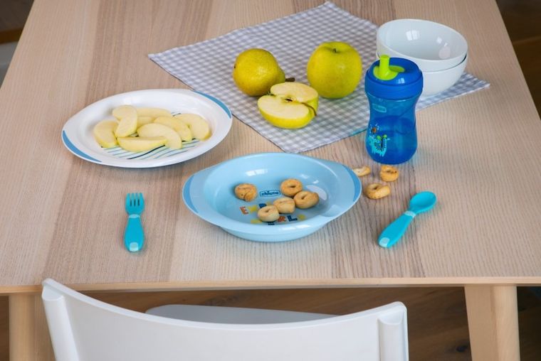 Chicco, zestaw 2 talerzy, niebieski, 12m+