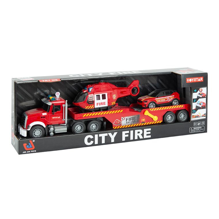 City Fire, straż pożarna, zestaw pojazdów ratunkowych na lawecie, 1:14