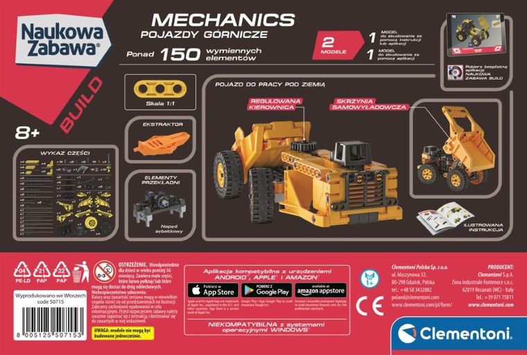 Clementoni, Naukowa Zabawa, Laboratorium mechaniki, Pojazdy górnicze, zestaw kontrukcyjny