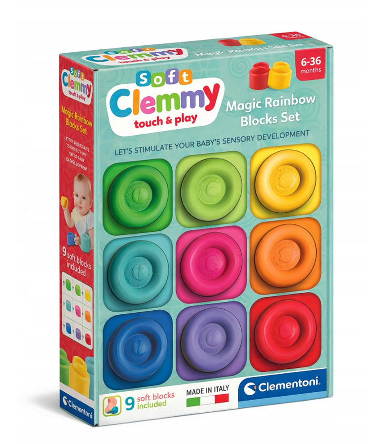 Clementoni, Soft Clemmy, Magiczna Tęcza, miękkie klocki, 9 elementów