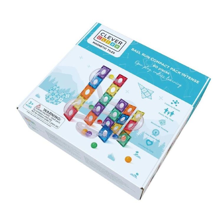Cleverclixx, Ball Run Compact Pack Intense, klocki magnetyczne, 60 elementów