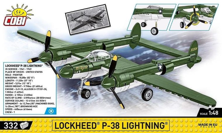 Cobi, Historical Collection WWII, Lockheed P-38 Lightning, klocki, 332 elementy
