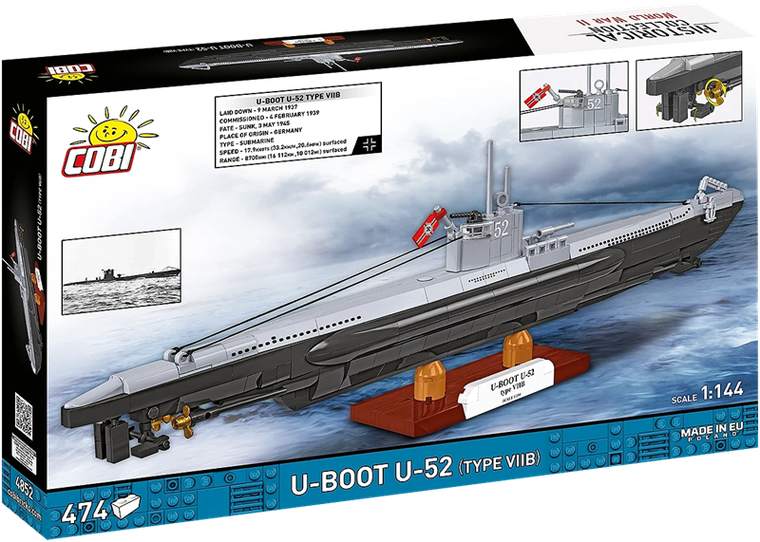 Cobi, Historical Collection, WWII, U-Boot U-52, klocki, 1:444, 474 elementów