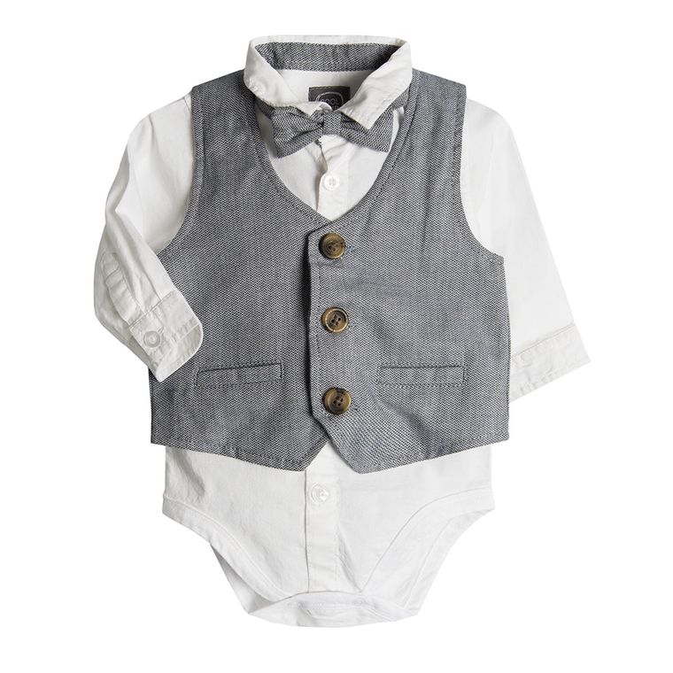 Cool Club, Komplet chłopięcy, Body koszulowe, Mucha, Kamizelka, Spodnie