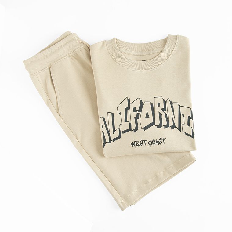 Cool Club, Komplet chłopięcy, T-shirt, Szorty, beżowy