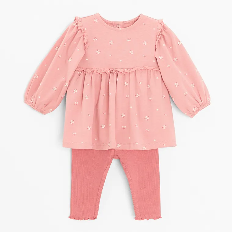 Cool Club, Komplet dziewczęcy, Body sukienka z długim rękawem, Legginsy prążkowane, różowy