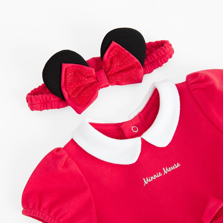 Cool Club, Komplet dziewczęcy, Body sukienka z krótkim rękawem, Opaska, czerwony, Myszka Minnie