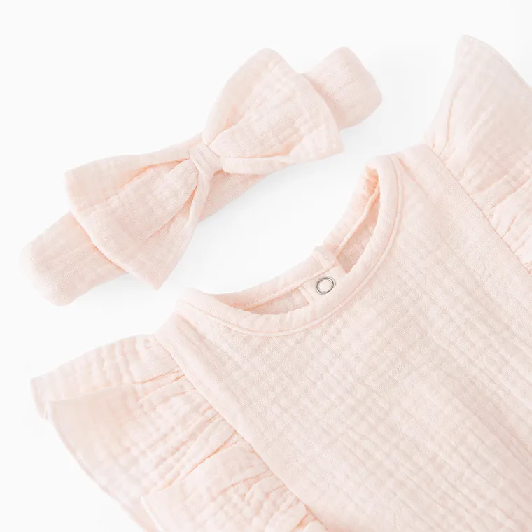 Cool Club, Rampers dziewczęcy z opaską, muślinowy, różowy