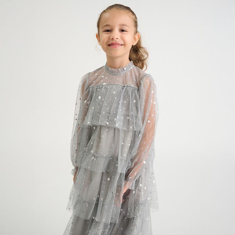 Cool Club, Sukienka dziewczęca z długim rękawem, szara