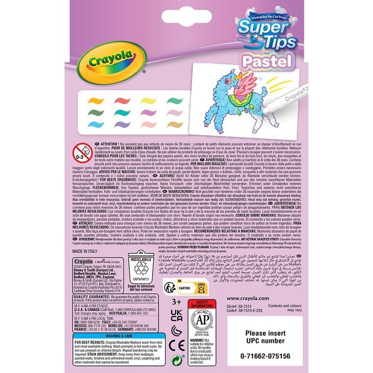 Crayola, Super Tips, flamastry zmywalne, pastelowe, 12 szt.