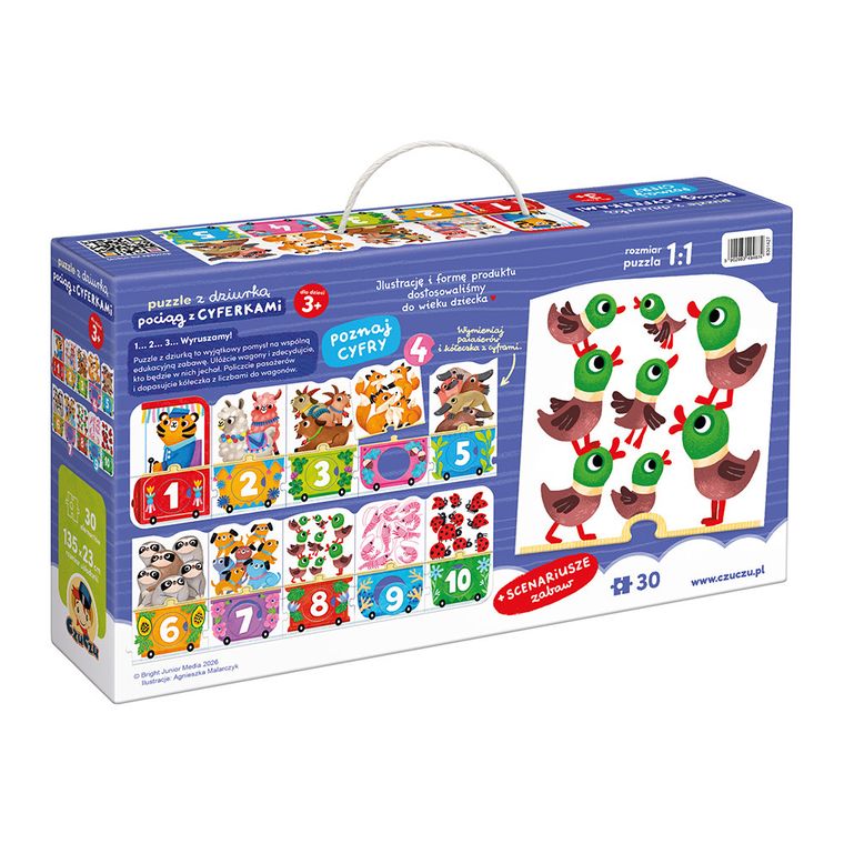 CzuCzu, puzzle z dziurką, pociąg z cyferkami, 30 elementów