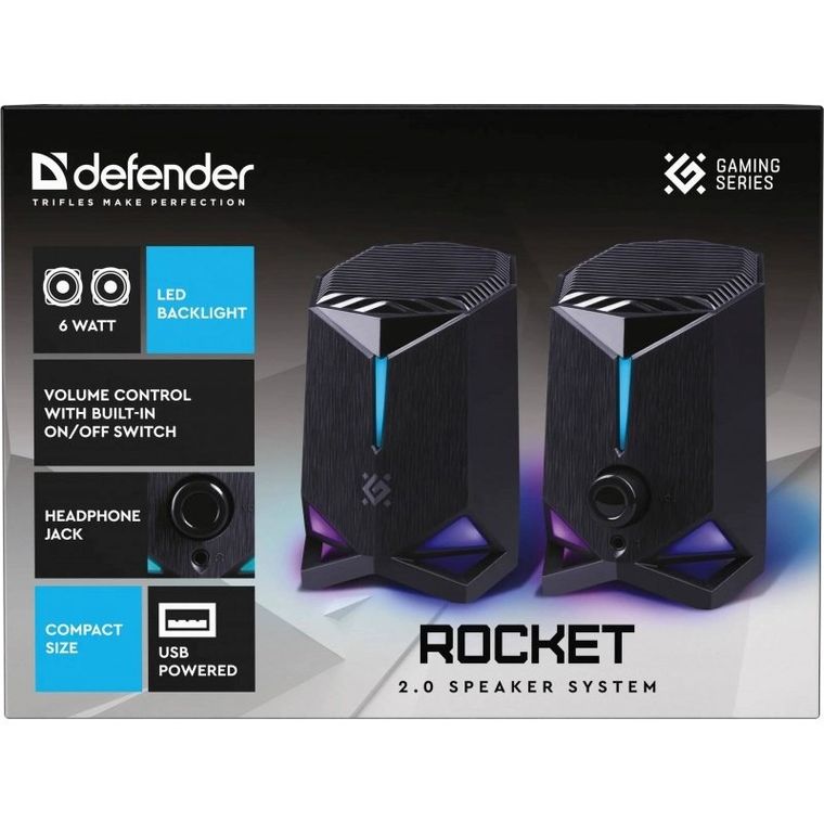 Defender, głośniki komputerowe, ROCKET 2.0 6W, LED, USB, czarne, 65094