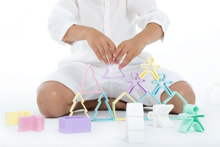 Dena, 6 ludzików, 6 domków, zestaw klocków silikonowych