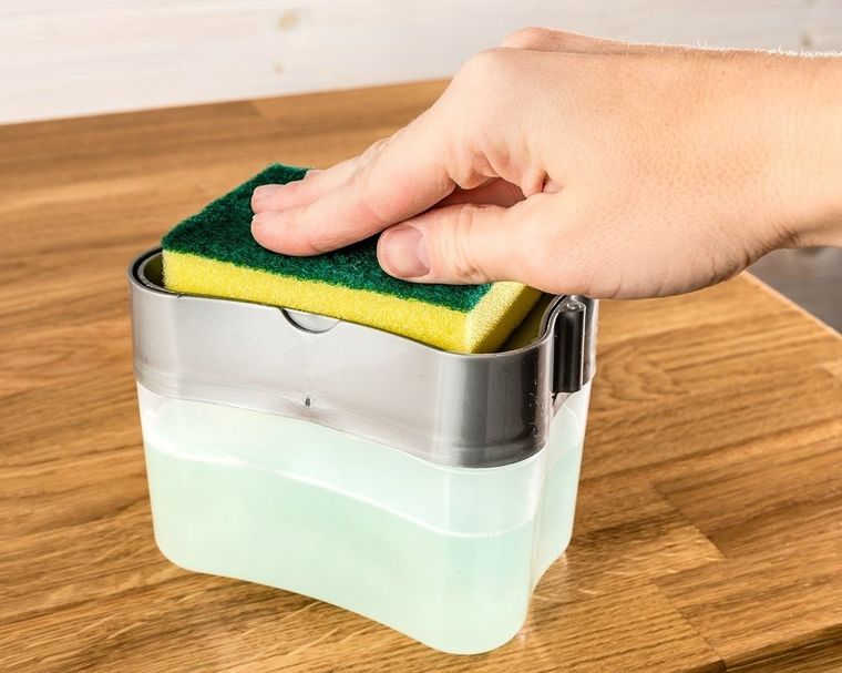 Dozownik płynu do naczyń z gąbką, przeźroczysty