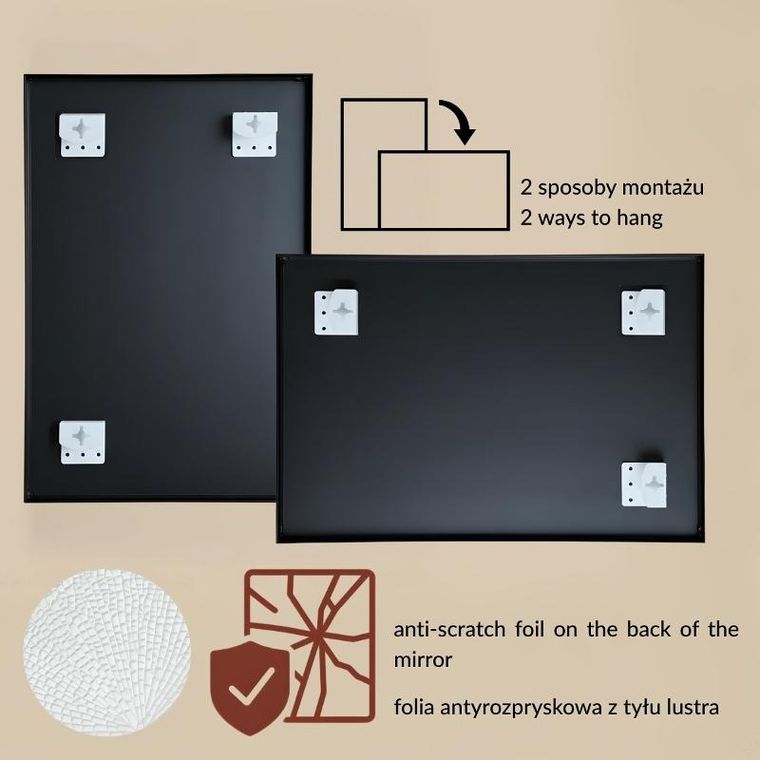 Edaxo, Vinkiel, lustro dekoracyjne, wiszące, 70-50 cm