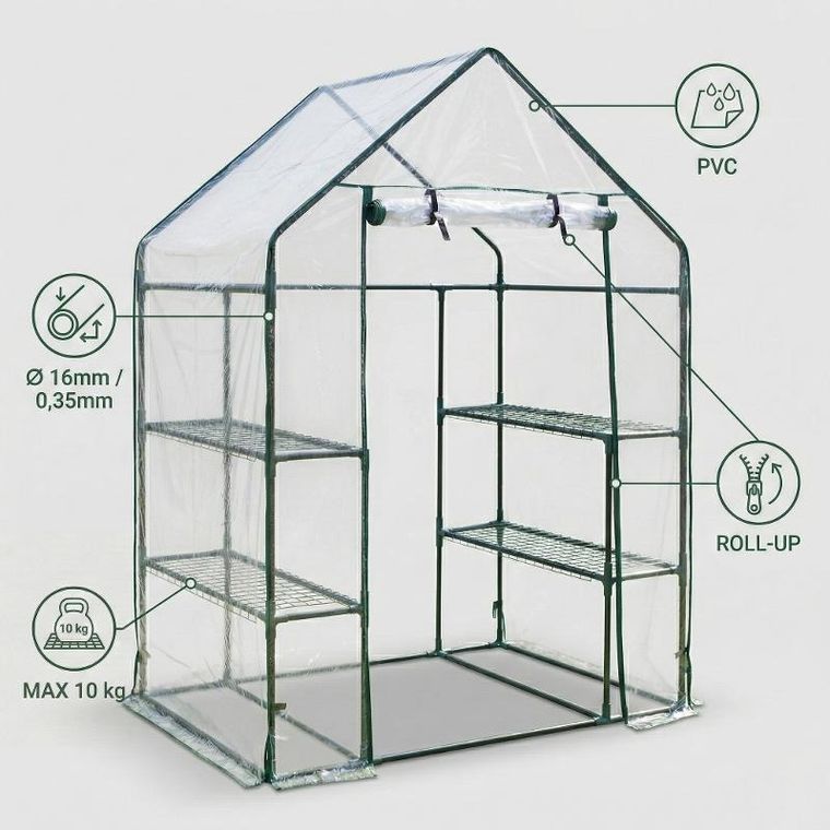 Edenia, Miva, mini szklarnia foliowa z półkami, 73-143-195 cm