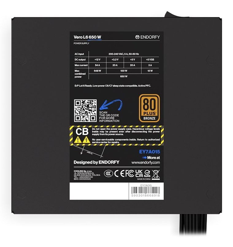 Endorfy, Vero L6 80 Plus, zasilacz, 650W, brązowy