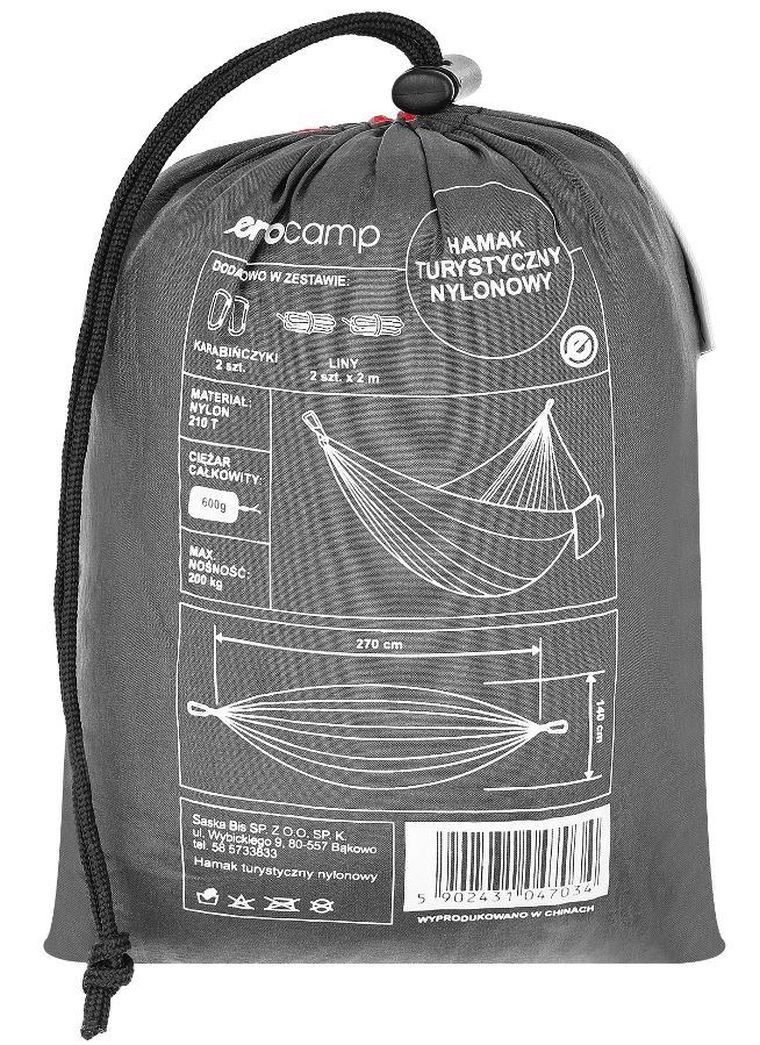 Enero, Camp, hamak turystyczny, 2 osobowy, czarno-czerwony, 270-140 cm