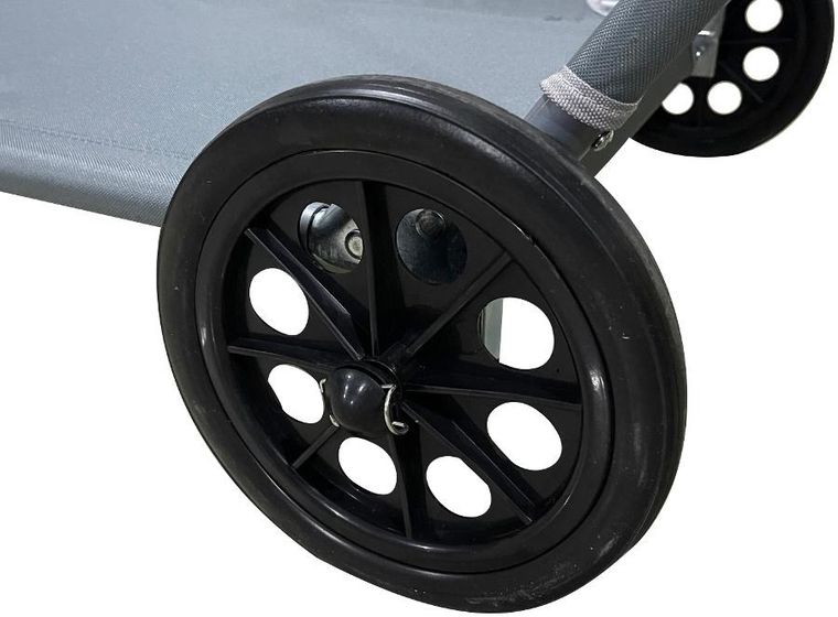 Enero, leżak plażowy z daszkiem na kółkach, składany, szary, 116-62-62-90 cm