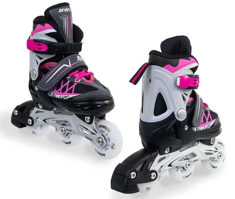 Enero Pro, łyżworolki wrotki łyżwy, 4w1, LED, różowo-szare, rozmiar 26-29