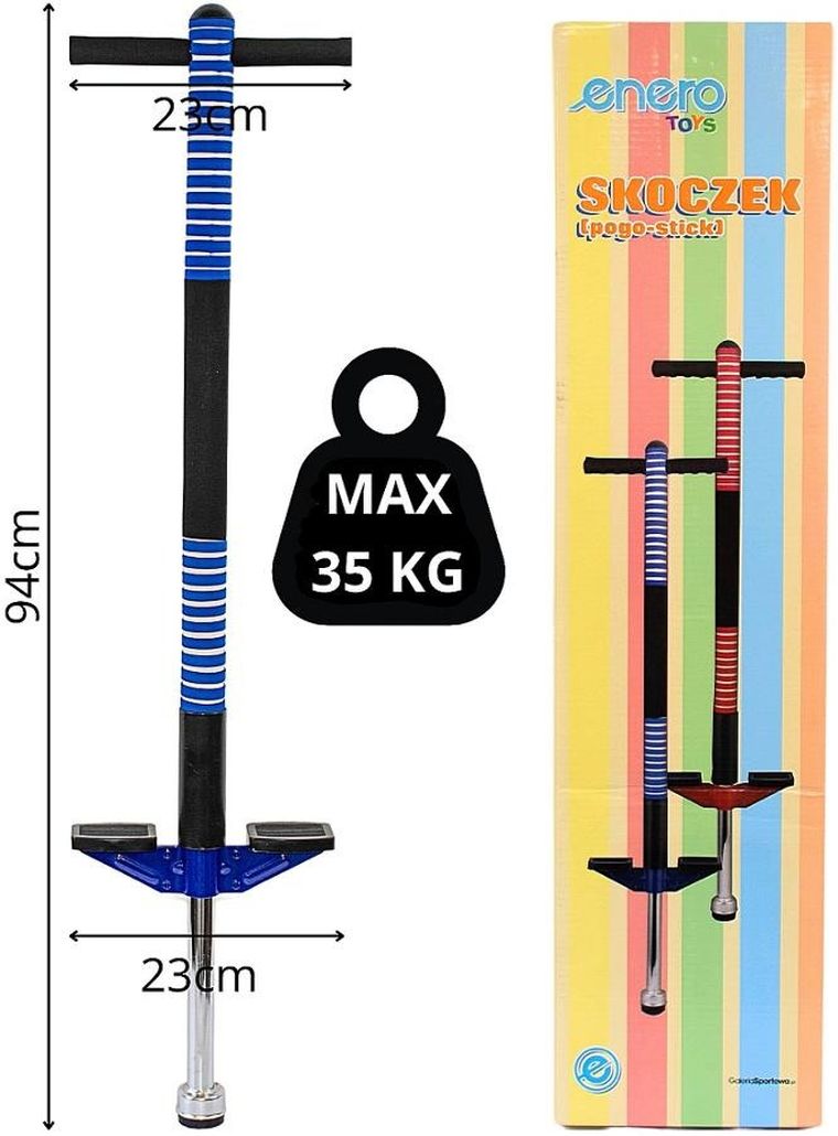 Enero, skoczek pogo, drążek do skakania, niebieski