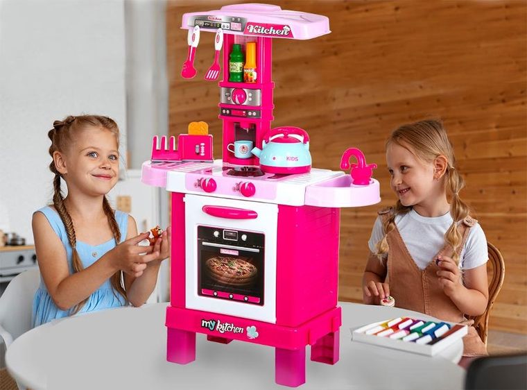 Enero Toys, kuchnia, 32 elementy, różowa, 64-29-87 cm