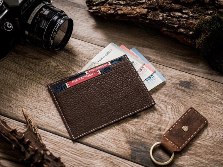 Etui na dokumenty, brązowe, skórzane, Peterson