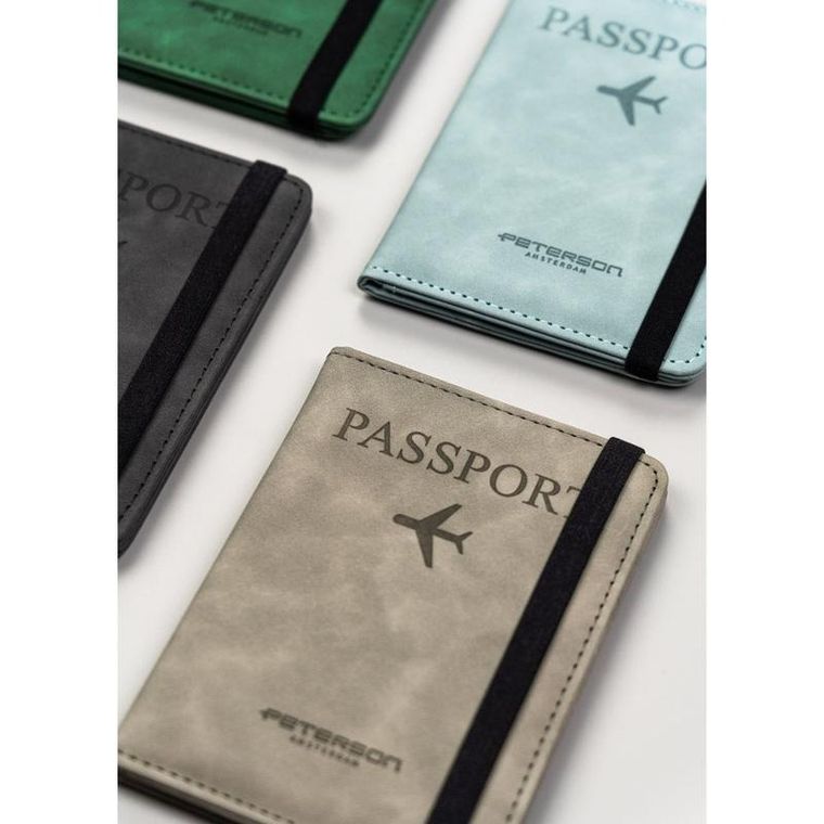 Etui na paszport, zielone, skóra ekologiczna, Peterson