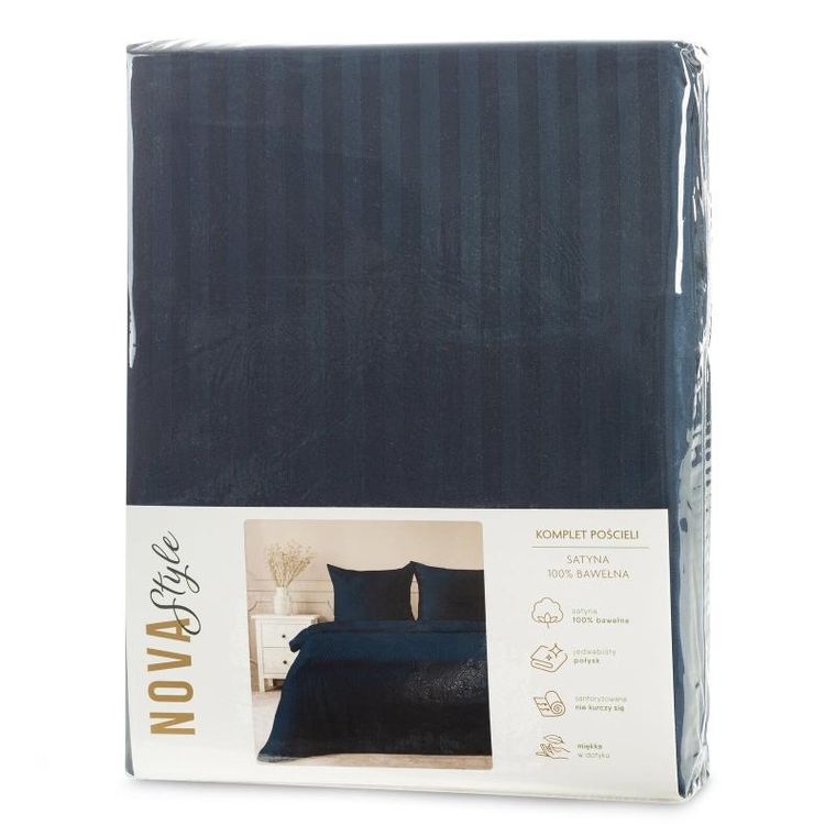 Eurofirany, komplet pościeli satynowej, Vera, 140-200 cm, granatowy