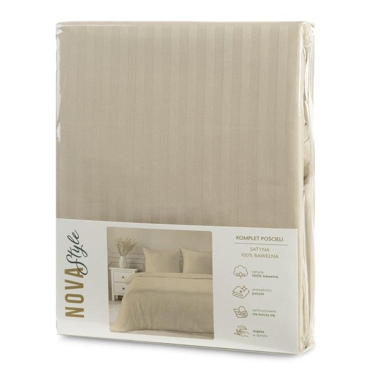 Eurofirany, komplet pościeli satynowej, Vera, 160-200 cm, beżowy