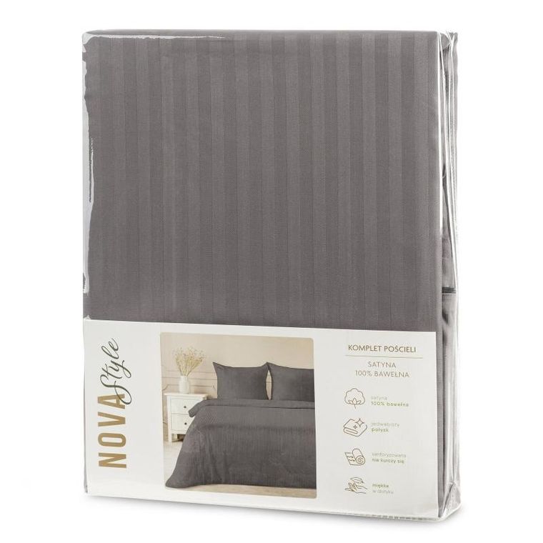 Eurofirany, komplet pościeli satynowej, Vera, 160-200 cm, stalowy