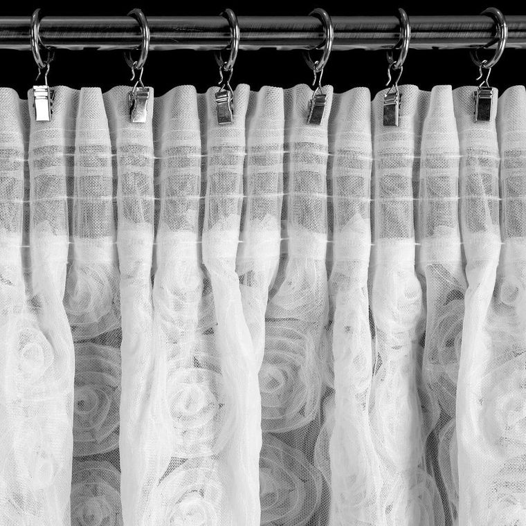 Eurofirany, zasłona gotowa, Roses, na taśmie, 140-270 cm, biały