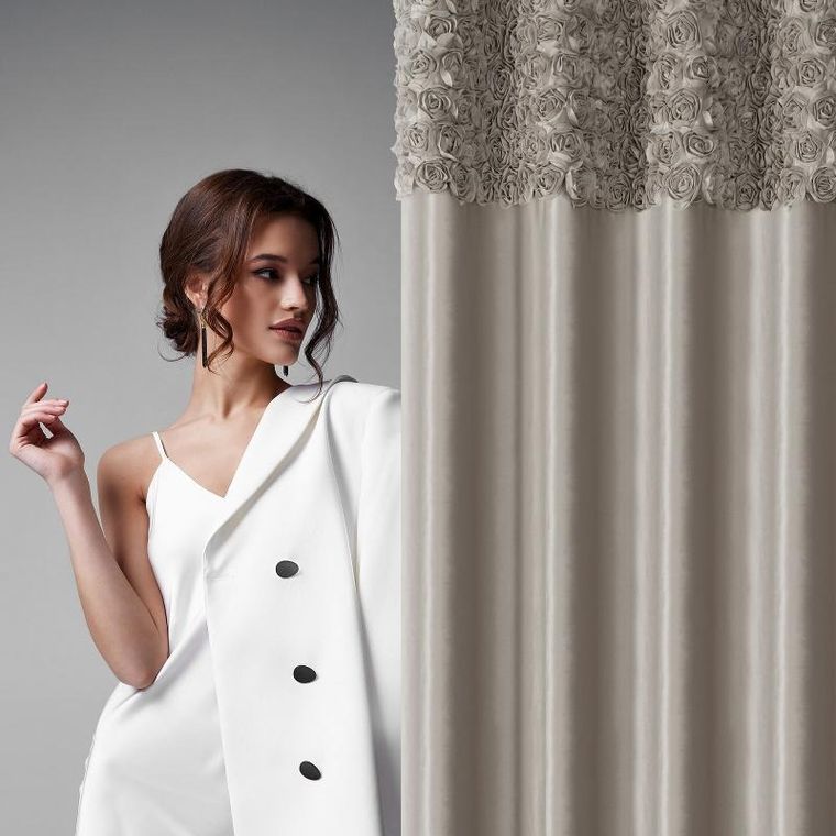 Eurofirany, zasłona zaciemniająca gotowa, Roses, na taśmie, 140-250 cm, beżowy