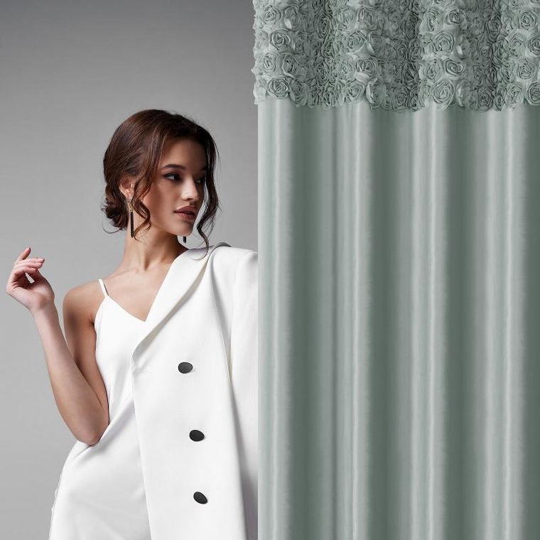 Eurofirany, zasłona zaciemniająca gotowa, Roses, na taśmie, 140-250 cm, miętowy