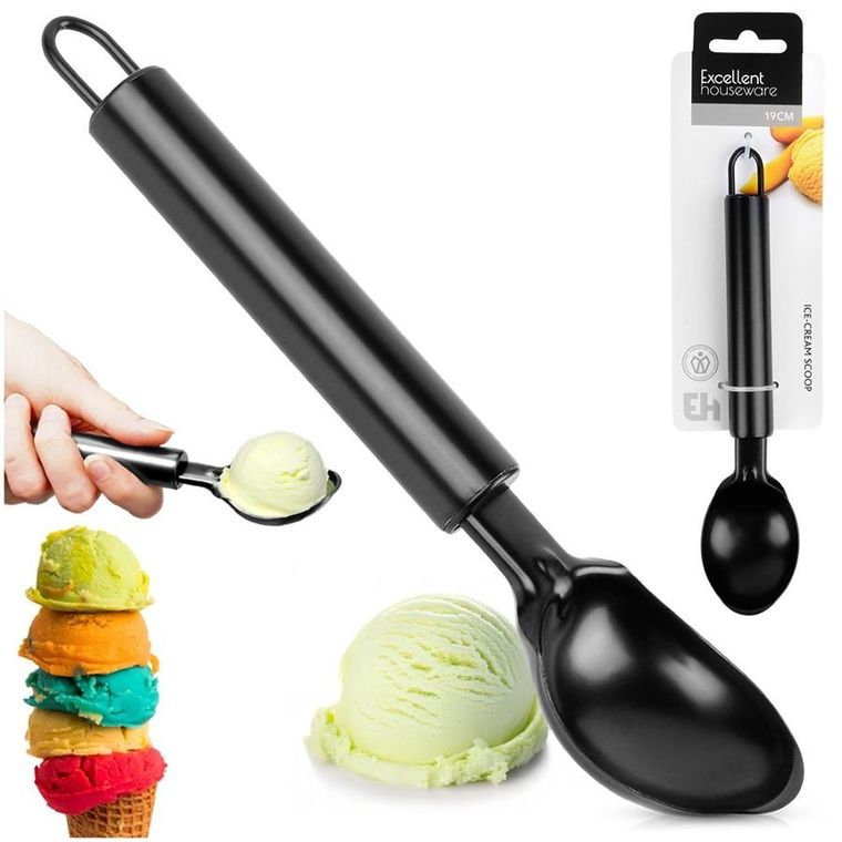 Excellent Houseware, gałkownica do lodów, stalowa, czarna, 19 cm