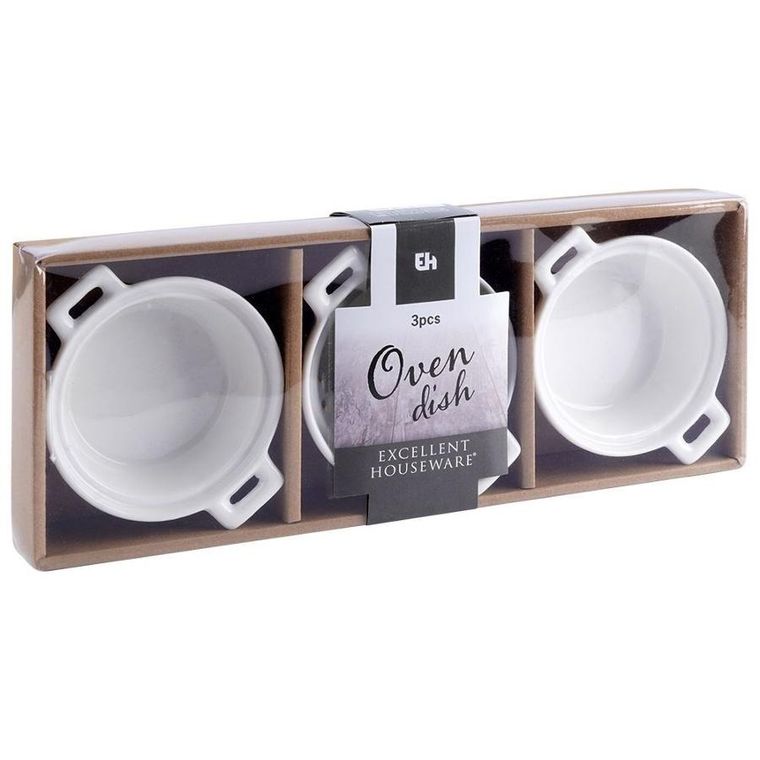 Excellent Houseware, miseczki do zapiekania, porcelanowe okrągłe, 3 szt., 130 ml