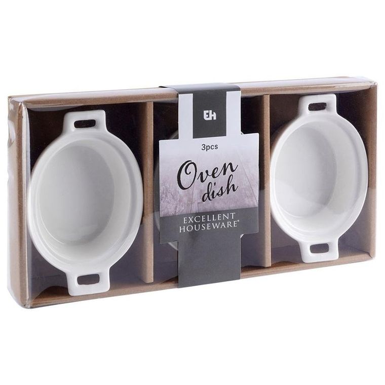 Excellent Houseware, miseczki do zapiekania porcelanowe owalne, 3 szt., 120 ml