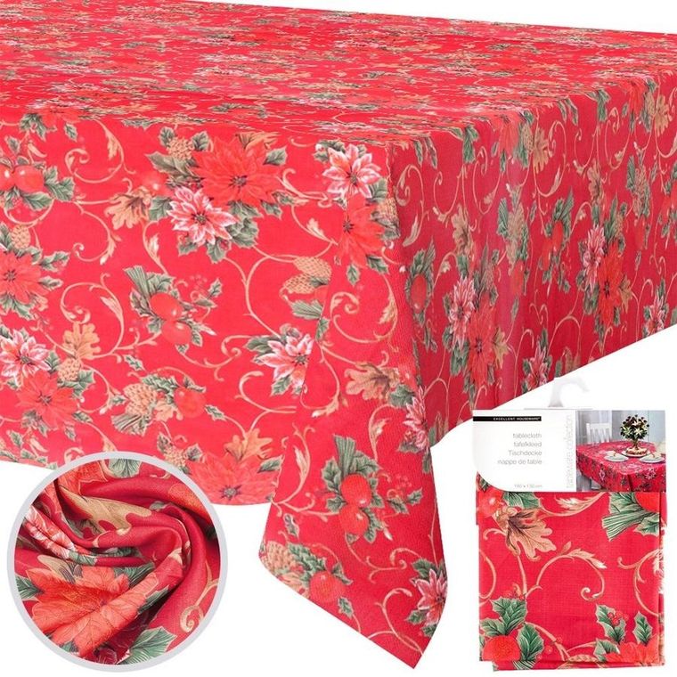 Excellent Houseware, obrus świąteczny plamoodporny, 180-130 cm
