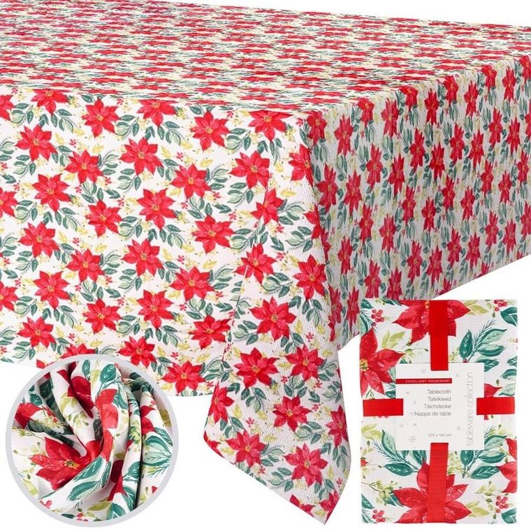 Excellent Houseware, obrus świąteczny plamoodporny, 220-150 cm