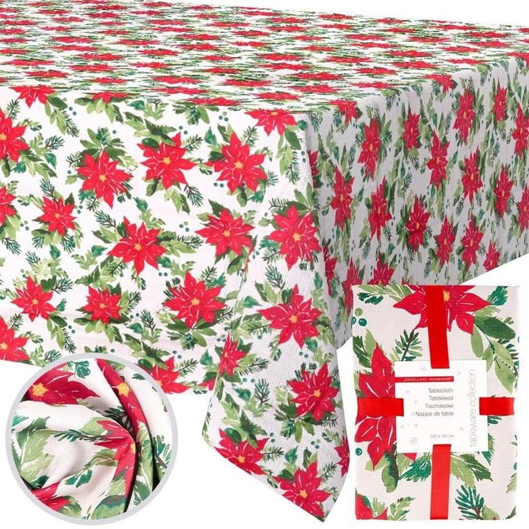 Excellent Houseware, obrus świąteczny plamoodporny, 220-150 cm