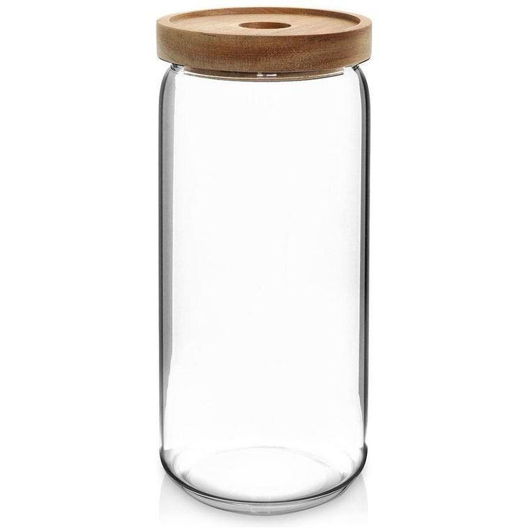 Excellent Houseware, słoik kuchenny z uszczelką i drewnianą pokrywką, szklany, 1 l