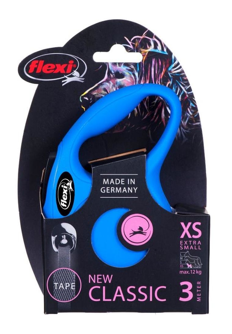 Flexi, New Classic, smycz, taśma, 3m, do 12kg, niebieski