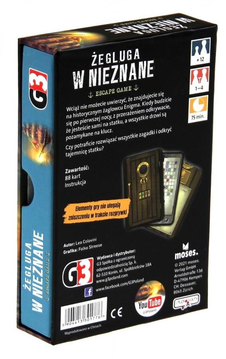 G3, Żegluga w nieznane, Escape Game, gra karciana