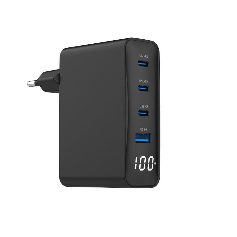 Gembird, szybka ładowarka sieciowa, 2-portowa, USB-A + USB TYP-C, 100W, czarna