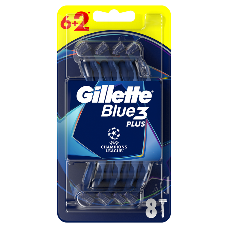 Gillette, Blue3 Football, jednorazowa maszynka do golenia dla mężczyzn, 6+2 szt.